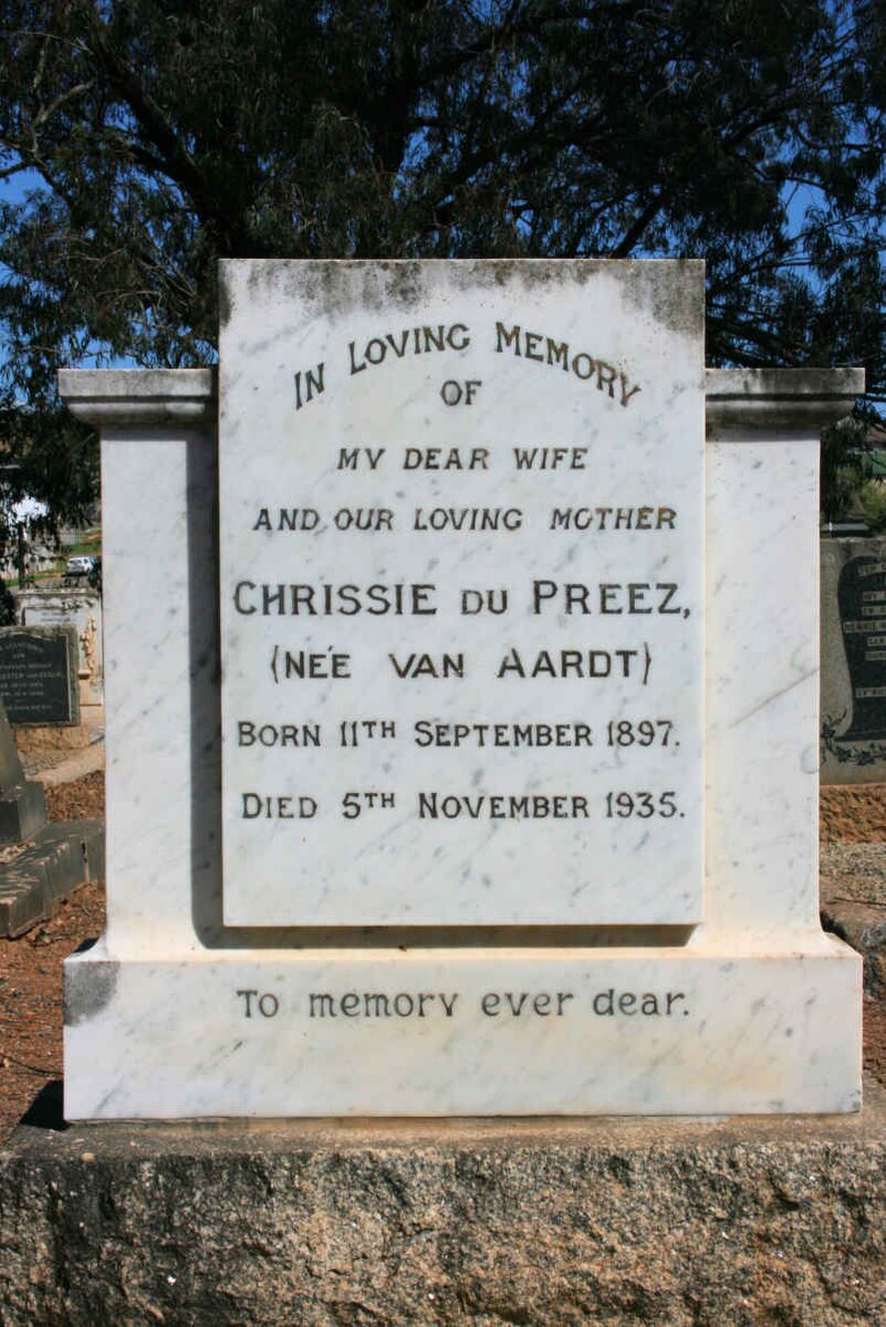 PREEZ Chrissie, du neé VAN AARDT 1897-1935