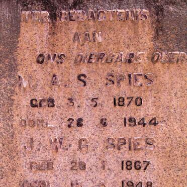 SPIES M.A.S. 1870-1944 &amp; J.W.G. 1867-1948