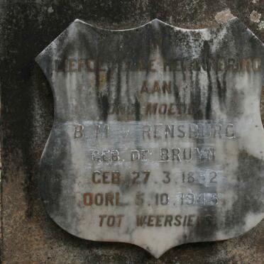 RENSBURG B.M., van neé DE BRUYN 1852-1945