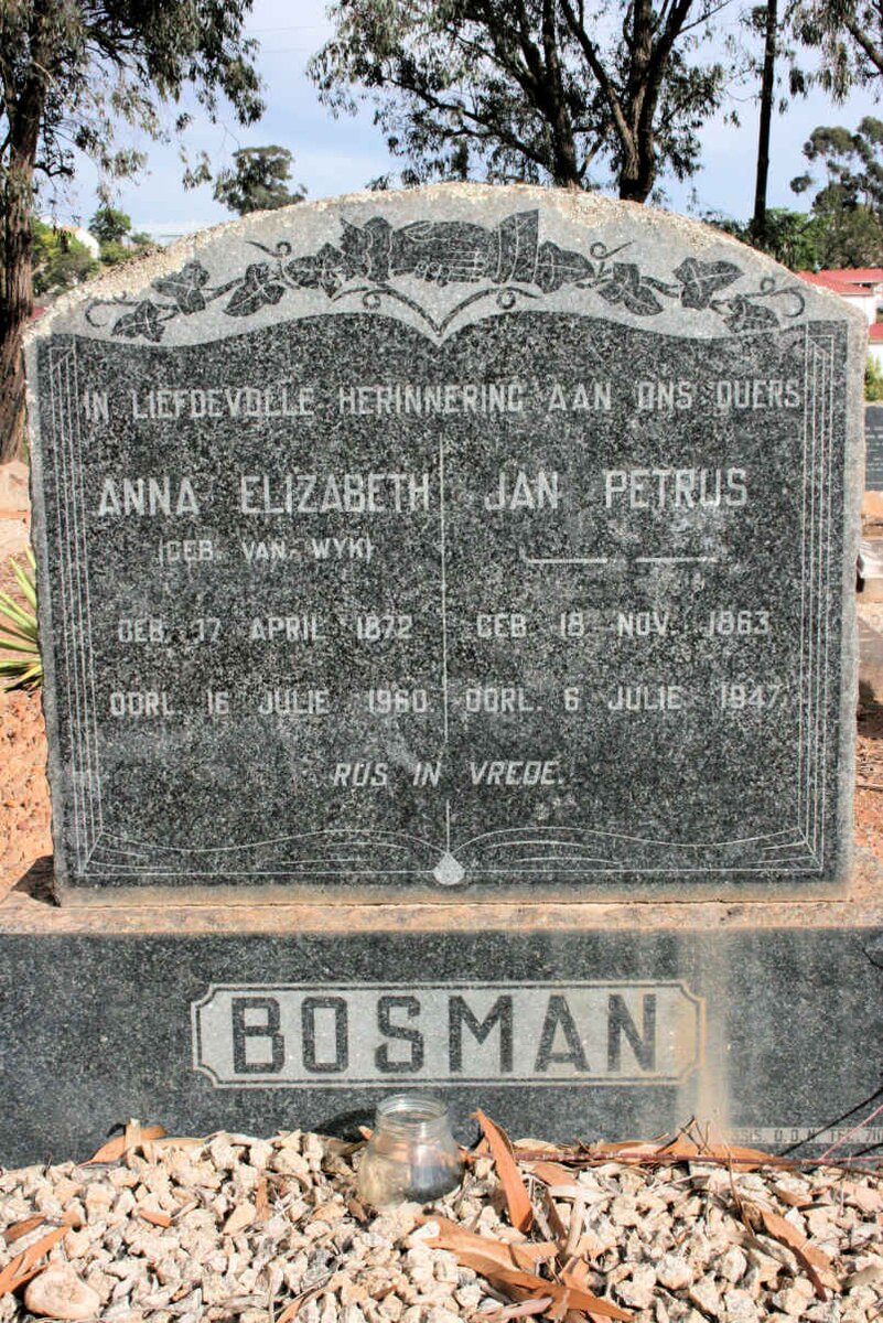 BOSMAN Jan Petrus 1863-1947 &amp; Anna Elizabeth VAN WYK 1872-1960