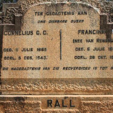 RALL Cornelius G.C. 1865-1943 &amp; Francina M. VAN RENSBURG 1866-1952