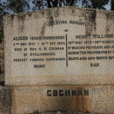 COCHRAN Henry William 1872-1950 &amp; Alison MORRISON 1877-1945