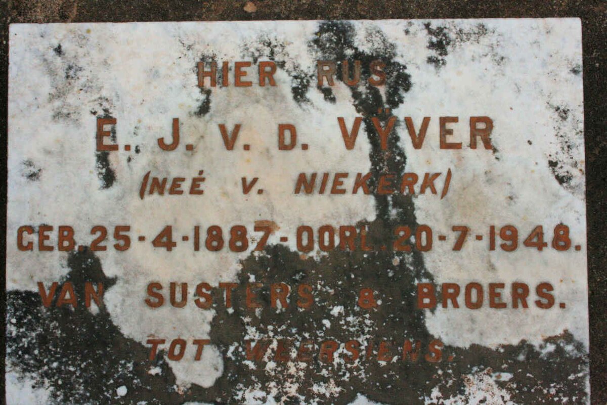VYVER E.J., van der neé V. NIEKERK 1887-1948