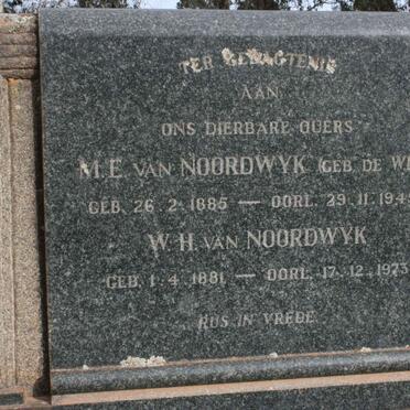 NOORDWYK W. H., van 1881-1973 &amp; M. E. DE WIT 1885-1945