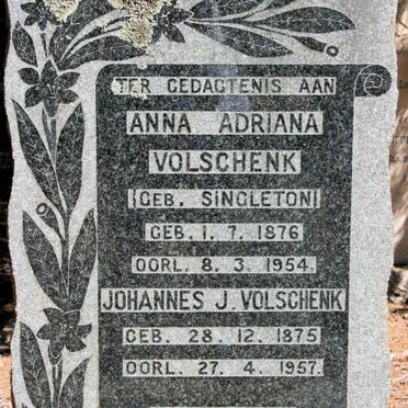 VOLSCHENK Johannes J. 1875-1957 &amp; Anna Adriana SINGLETON 1876-1954