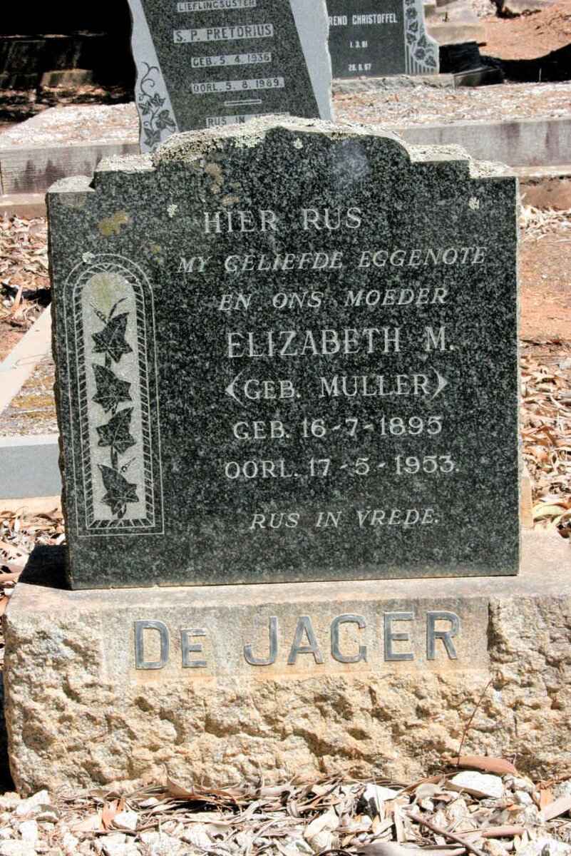 JAGER Elizabeth M., de neé MULLER 1895-1953