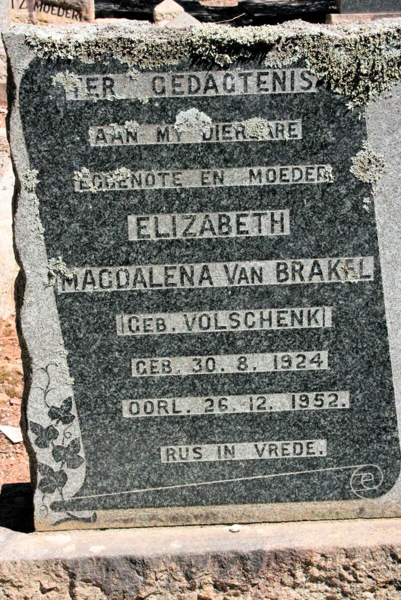 BRAKEL Elizabeth Magdalena, van neé VOLSCHENK 1924-1952