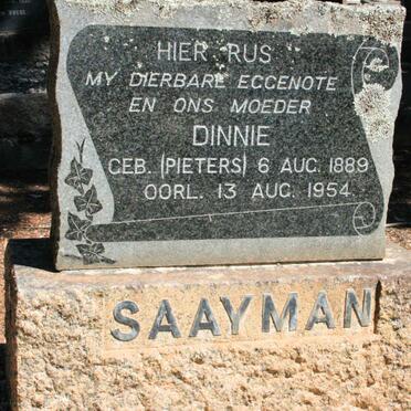 SAAYMAN Dinnie neé PIETERS 1889-1954