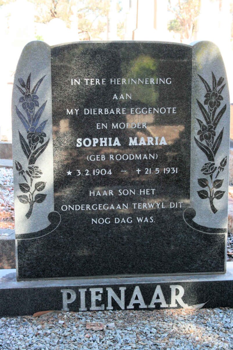 PIENAAR Sophia Maria neé ROODMAN 1904-1931
