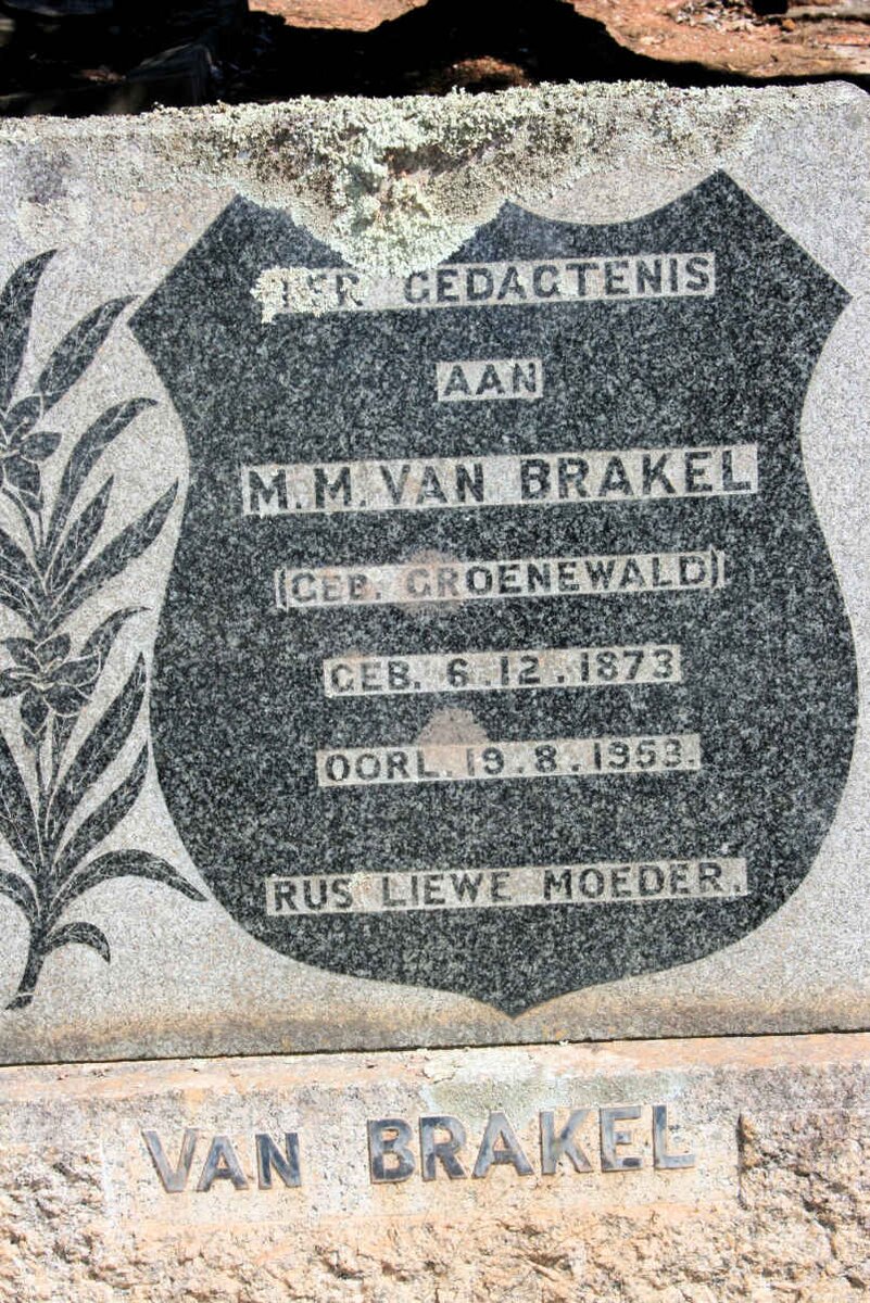 BRAKEL M.M. neé GROENEWALD 1873-1953