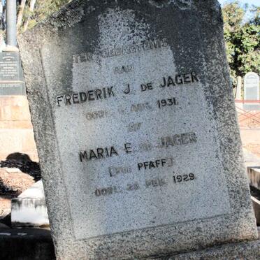 JAGER Frederik J., de -1931 &amp; Maria E. PFAFF -1929