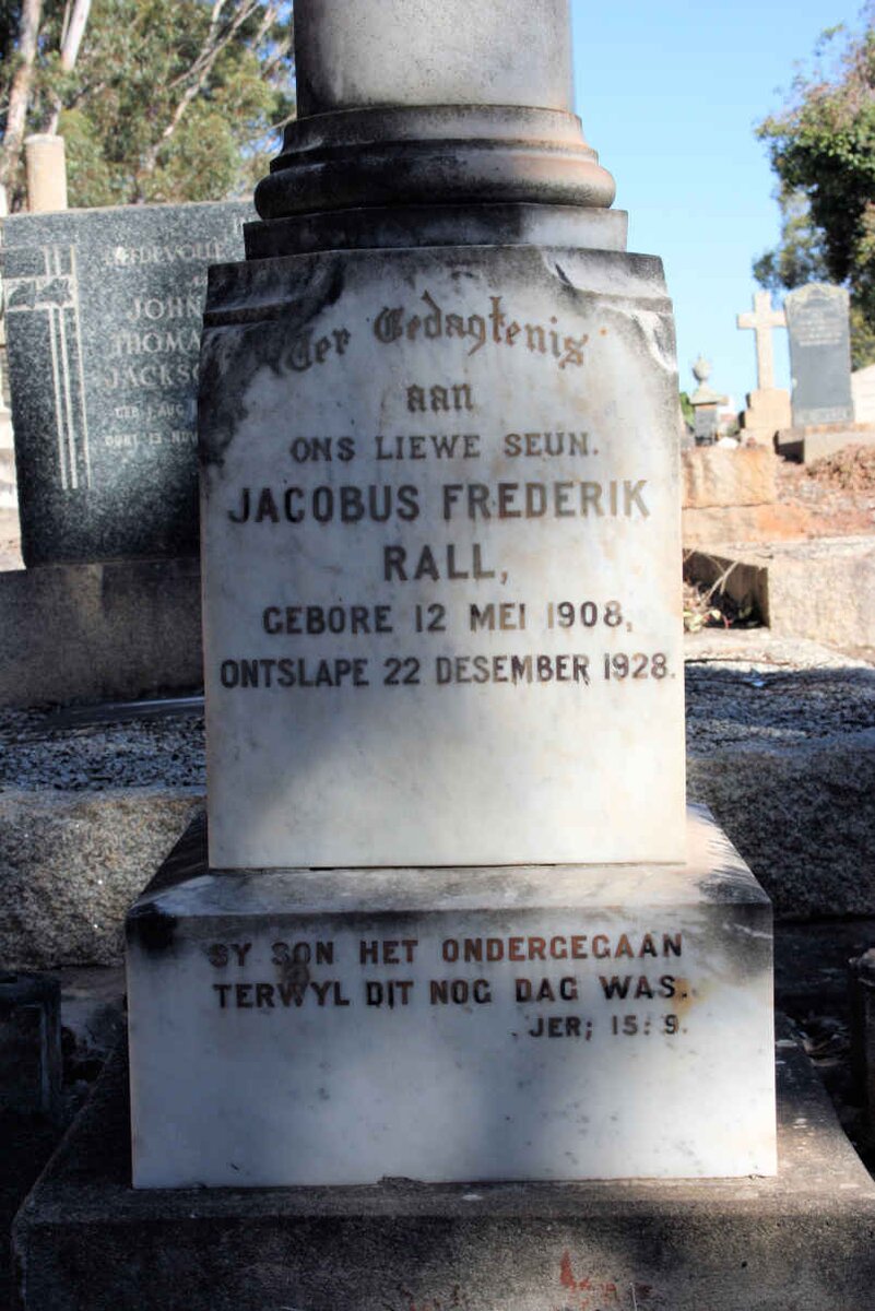 RALL Jacobus Frederik 1908-1928