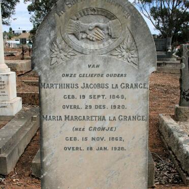 GRANGE Marthinus Jacobus, la 1849-1920 &amp; Maria Margaretha CRONJE 1862-1928