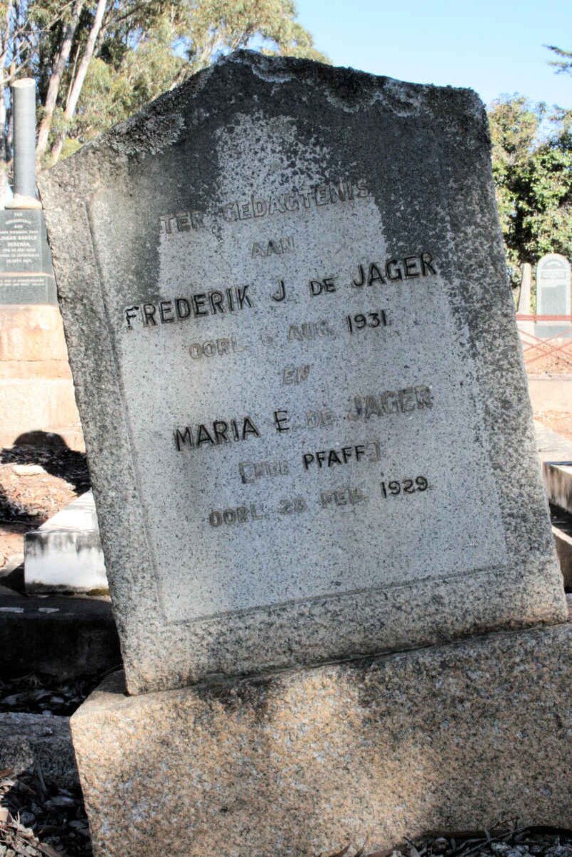 JAGER Frederik J., de -1931 &amp; Maria E. PFAFF -1929