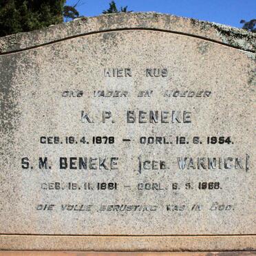 BENEKE K.P. 1878-1954 &amp; S.M. WARNICK 1881-1968