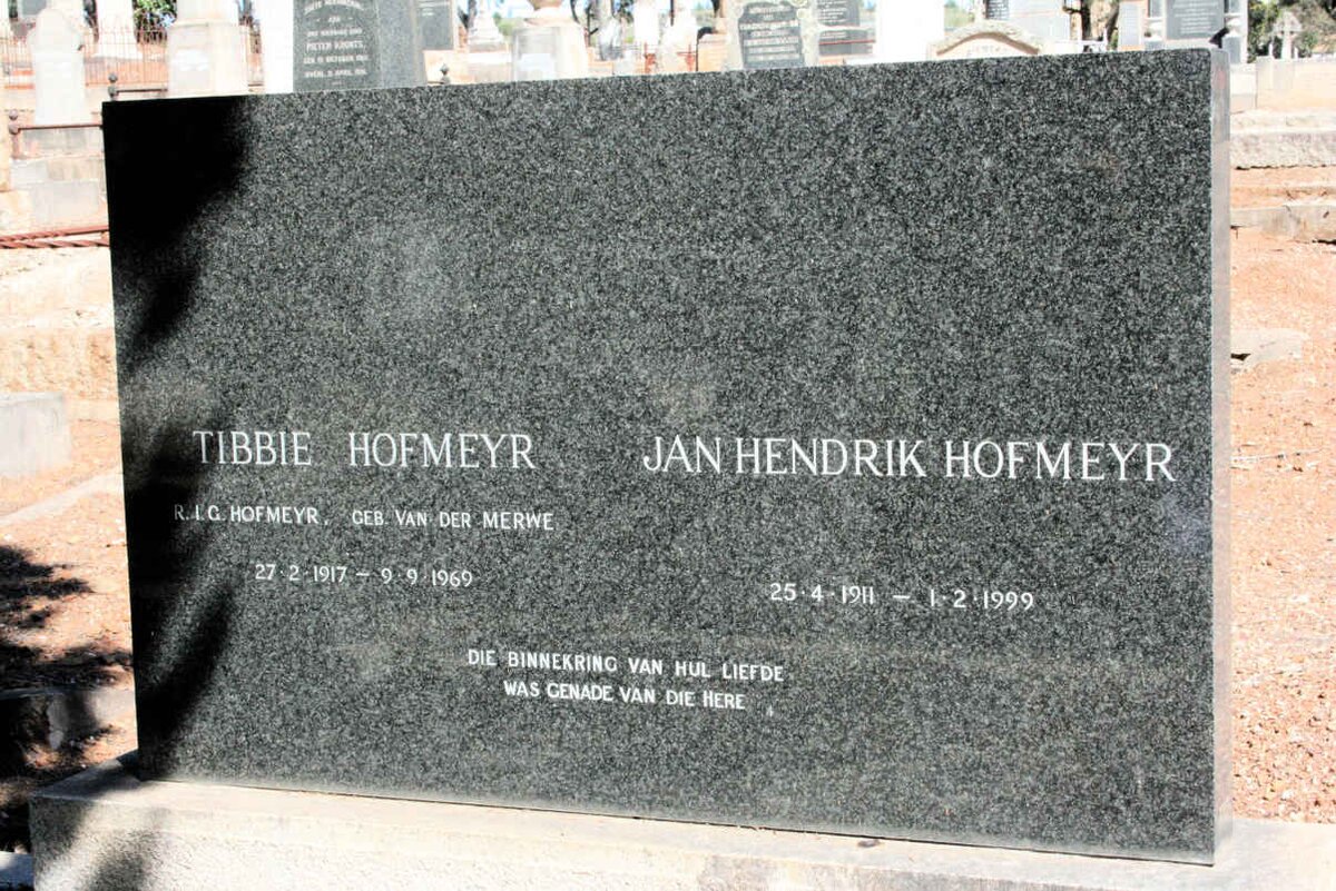 HOFMEYR Jan Hendrik 1911-1999 &amp; R.I.G. neé VAN DER MERWE 1917-1969