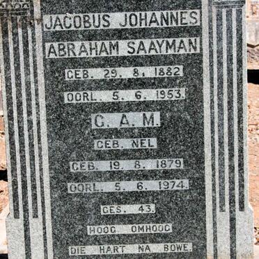 SAAYMAN Jacobus Johannes Abraham 1882-1953 &amp; G.A.M. NEL 1879-1974