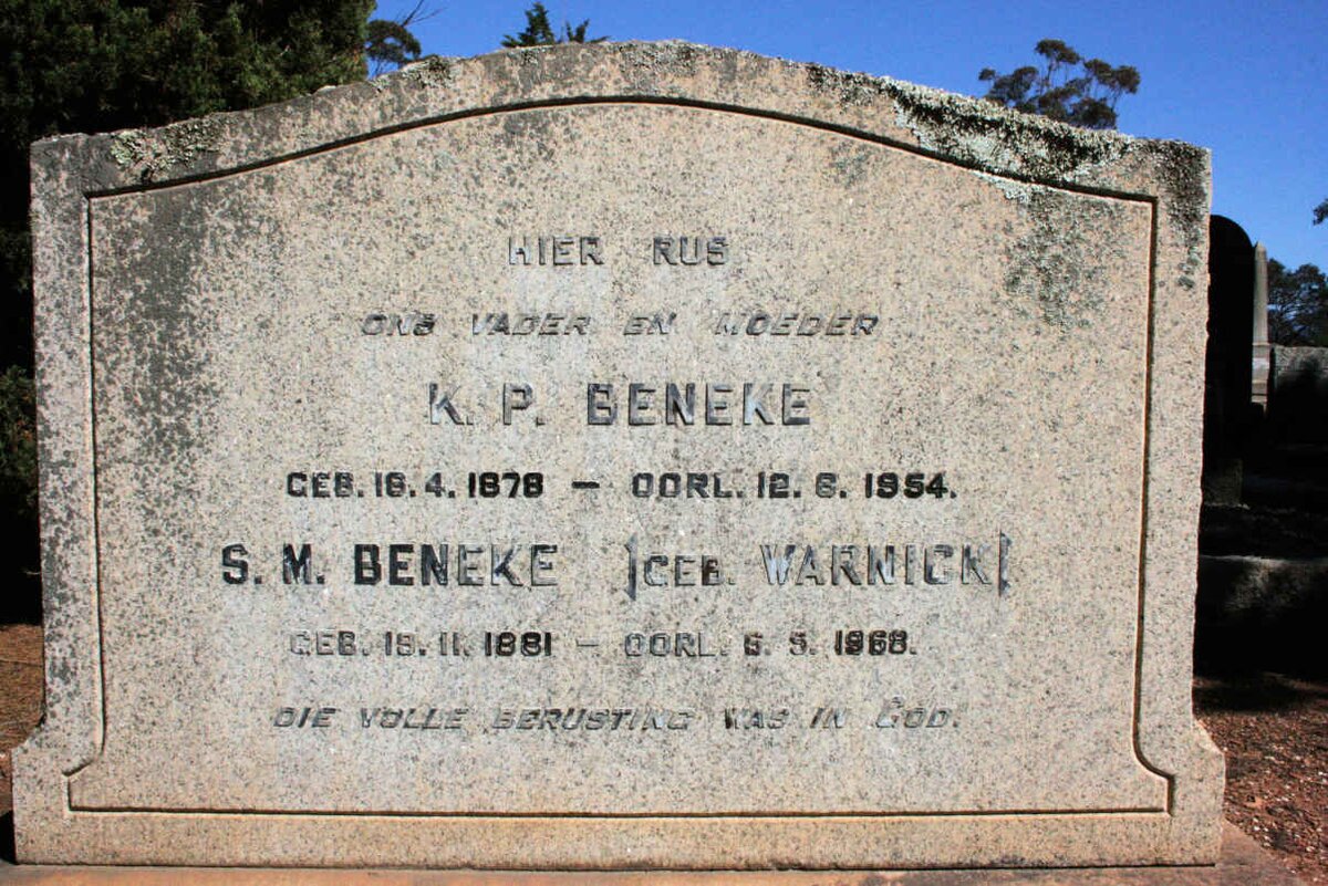 BENEKE K.P. 1878-1954 &amp; S.M. WARNICK 1881-1968