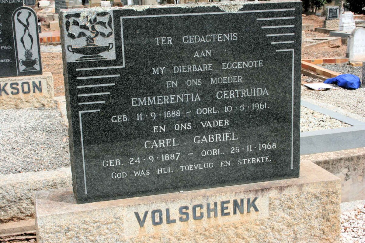 VOLSCHENK Carel Gabriel 1887-1968 &amp; Emmeretia Gertruida 1888-1961