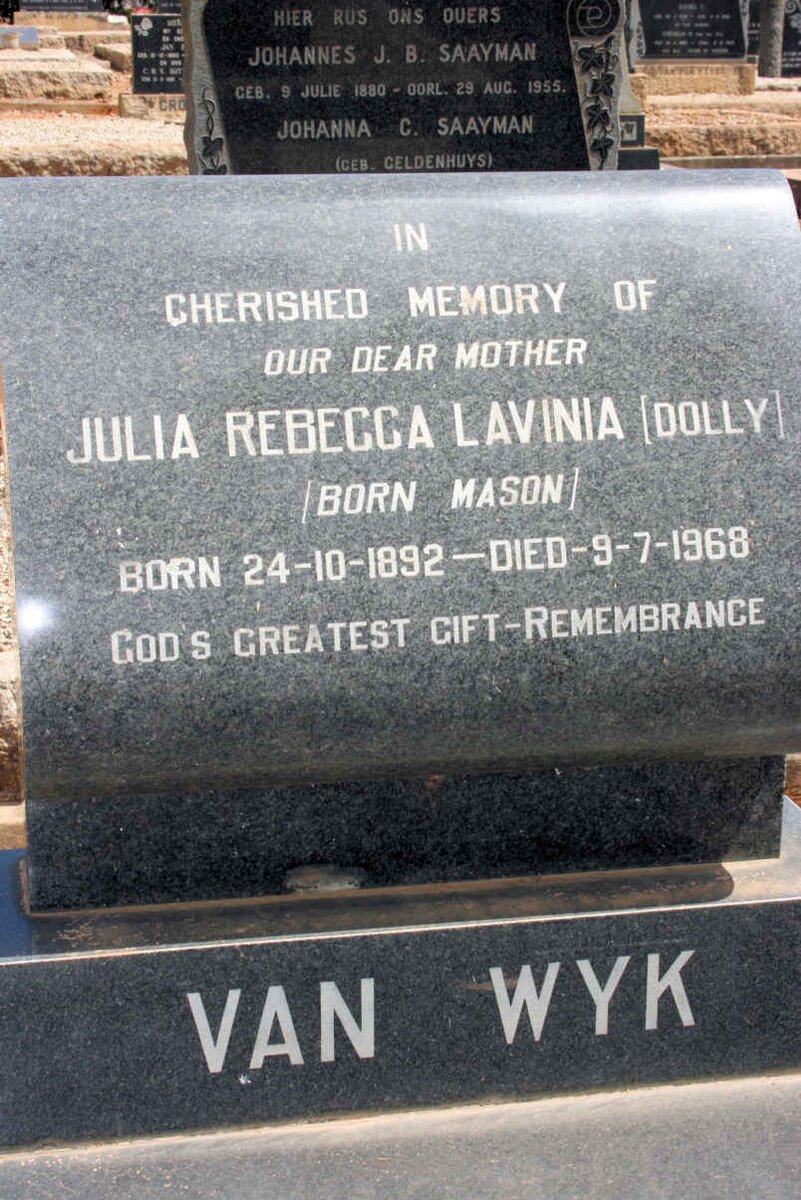 WYK Julia Rebecca Lavinia, van neé MASON 1892-1968
