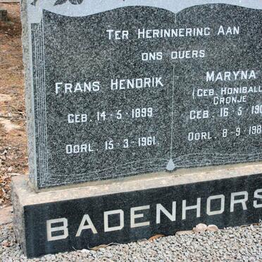 BADENHORST Frans Hendrik 1899-1960 &amp; Maryna HONEYBALL formerly CRONJE 1901-1988