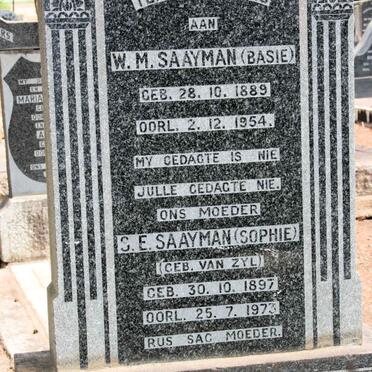 SAAYMAN W.M. 1889-1954 &amp; S.E. VAN ZYL 1897-1973