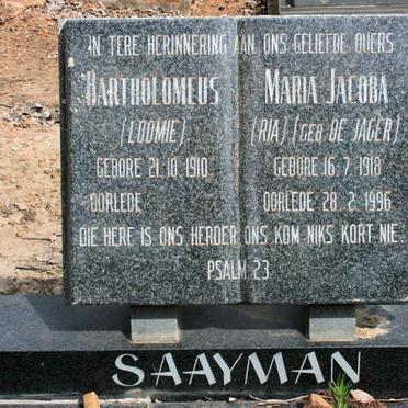 SAAYMAN Bartholomeus 1910-2002 &amp; Maria Jacoba DE JAGER 1918-1996