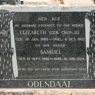 ODENDAAL Samuel 1885-1974 &amp; Elizabeth CRONJE 1885-1962