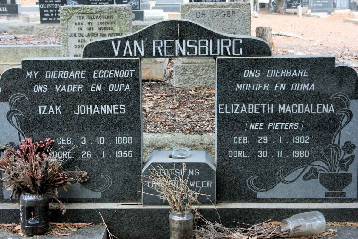 RENSBURG Izak Johannes, van 1888-1956 &amp; Elizabeth Magdalena PIETERS 1902-1980