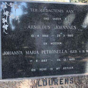 LOURENS Arnoldus Johannes 1885-1960 &amp; Johanna Maria Petronella VAN DER MERWE 1883-1966