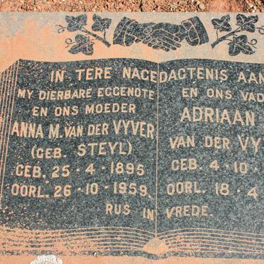 VYVER Adriaan L., van der 1885-1972 &amp; Anna M. STEYL 1895-1959