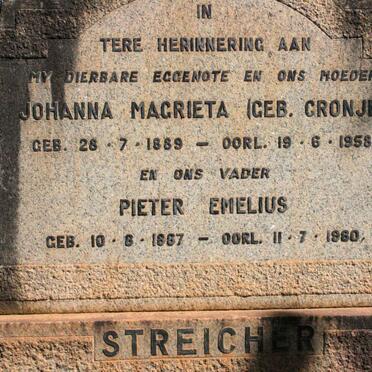 STREICHER Pieter Emelius 1887-1980 &amp; Johanna Magrieta CRONJE 1889-1958