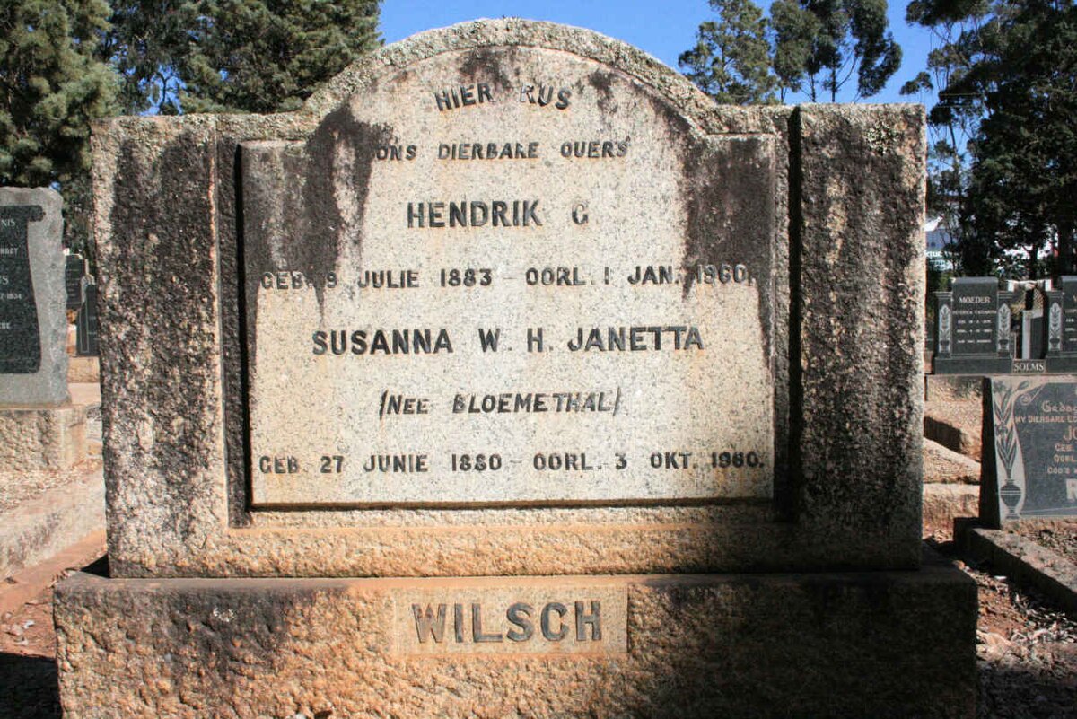 WILSCH Hendrik G. 1883-1960 &amp; Susanna W.H. Janetta BLOEMETHAL 1880-1960