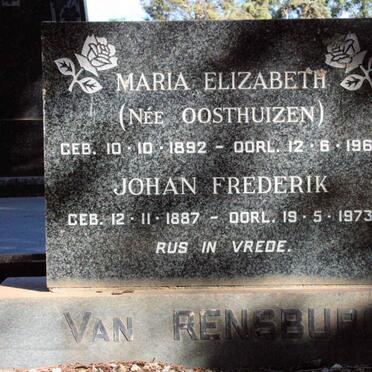 RENSBURG Johan Frederik, van 1887-1973 &amp; Maria Elzabeth OOSTHUIZEN 1892-1960