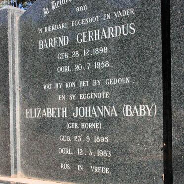 BRÖNN Barend Gerhardus 1898-1958 &amp; Elizabeth Johanna HORNE 1895-1983