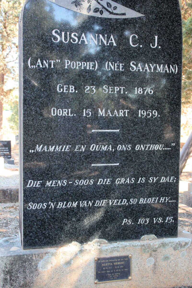 SIEBERT Susanna Catharina Jacoba nee SAAYMAN 1876-1959 :: SIEBERT Aletta 1913-2002 _1