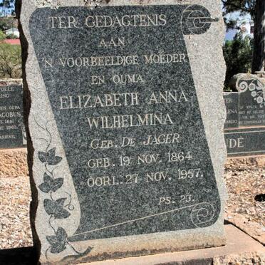 HOFMEYR Elizabeth Anna Wilhelmina neé DE JAGER 1864-1957
