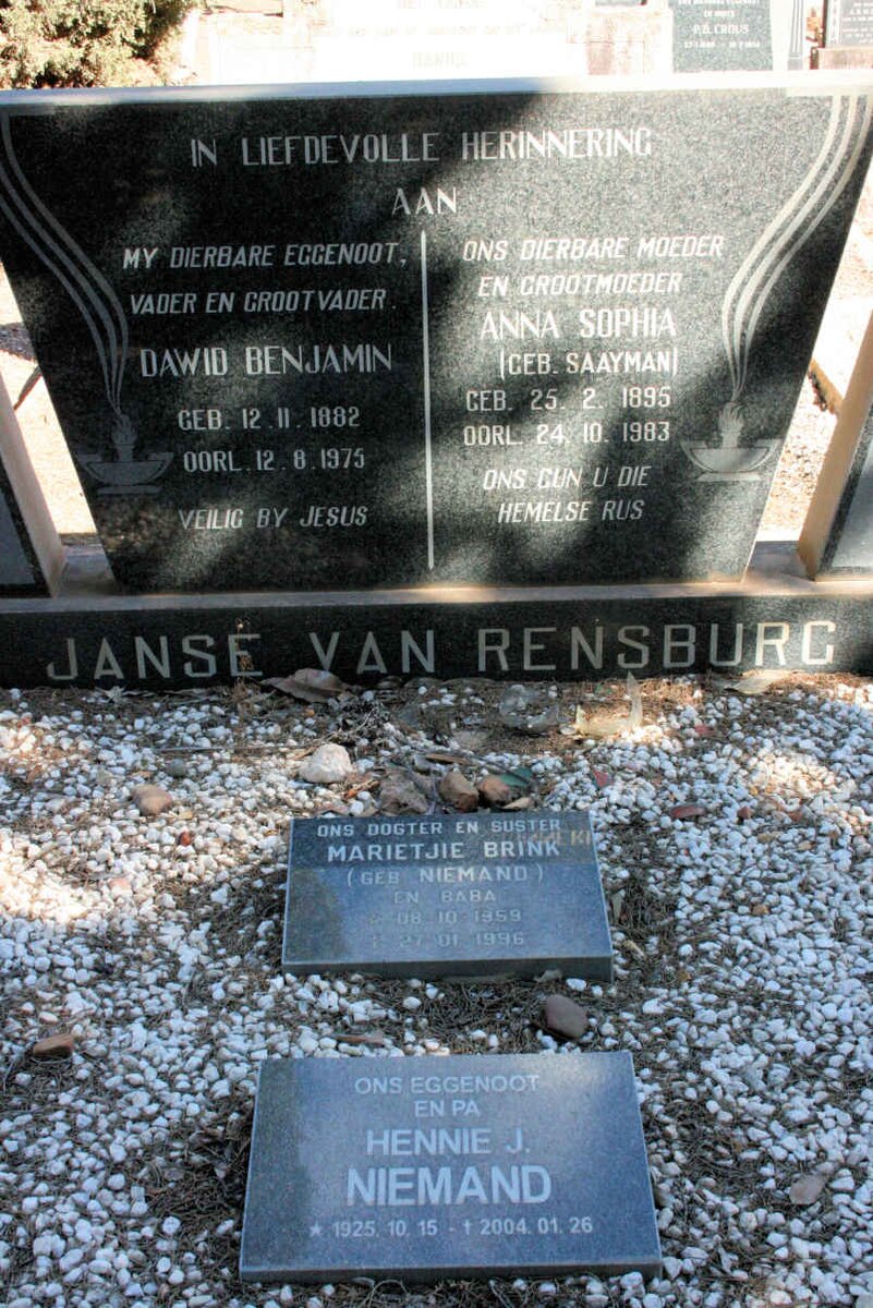 RENSBURG, Janse van :: SAAYMAN :: BRINK :: NIEMAND