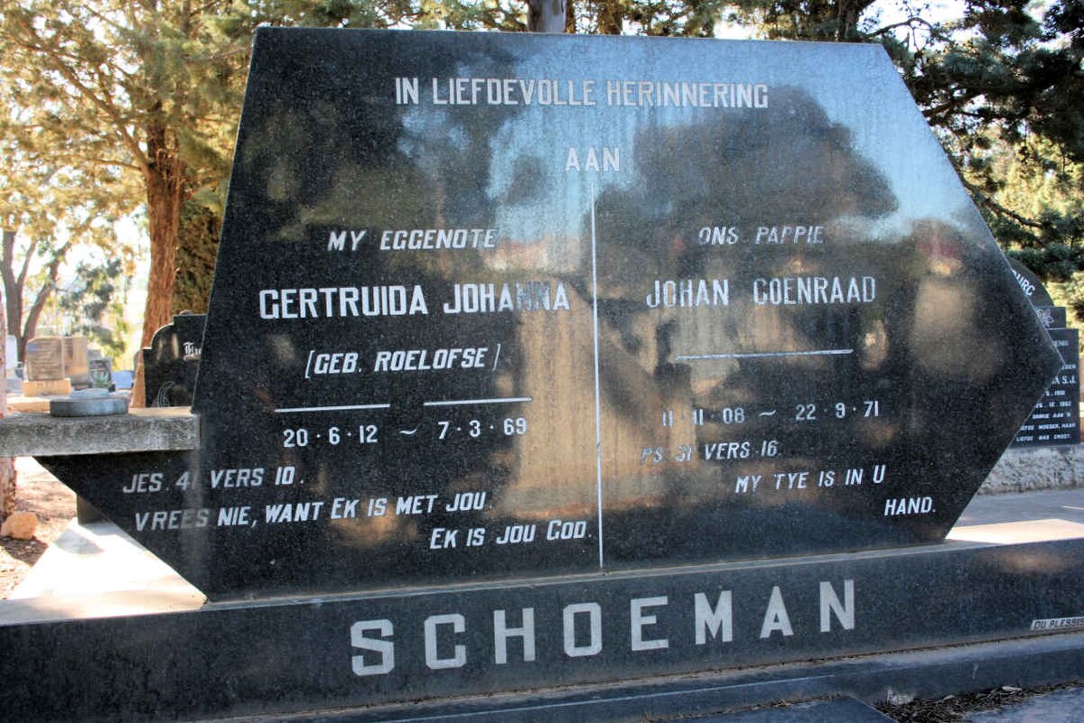 SCHOEMAN Johan Coenraad 1908-1971 &amp; Gertruida Johanna ROELOFSE 1912-1969