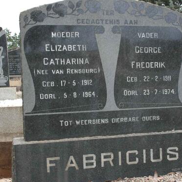 FABRICIUS George Frederik 1911-1974 &amp; Elizabeth Catharina VAN RENSBURG 1912-1964