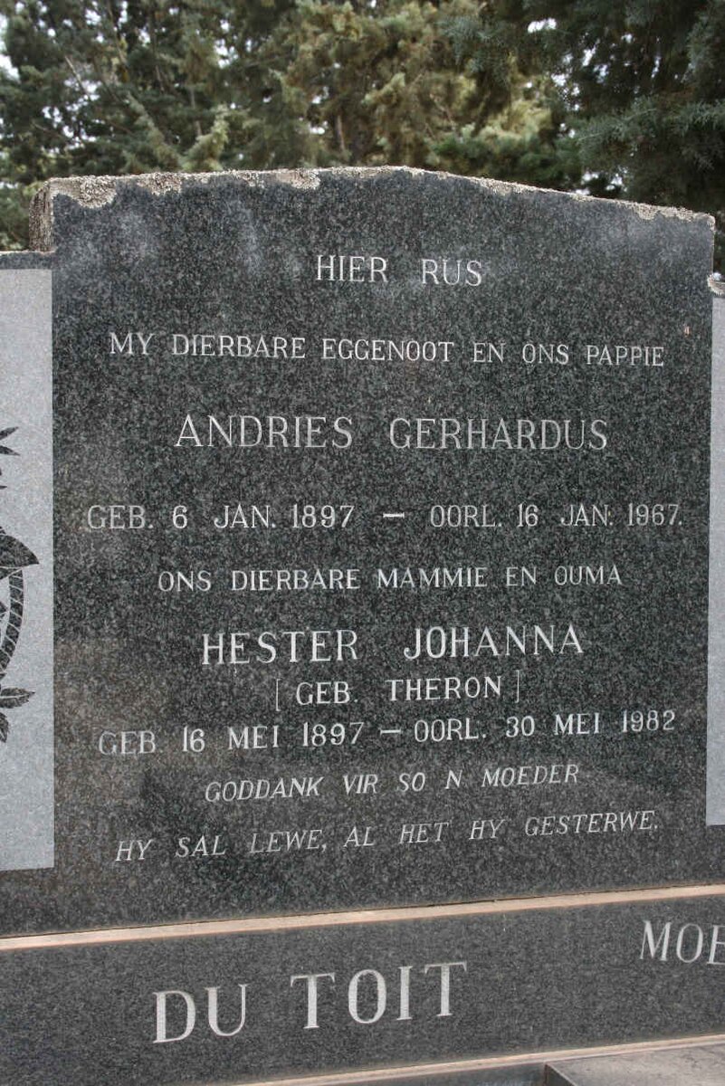 TOIT Andries Gerhardus, du 1897-1967 &amp; Hester Johanna THERON 1897-1982