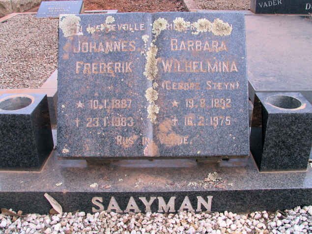 SAAYMAN Johannes Frederik 1887-1983 &amp; Barbara Wilhelmina STEYN 1892-1975