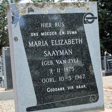 SAAYMAN Maria Elizabeth neé VAN ZYL 1875-1967