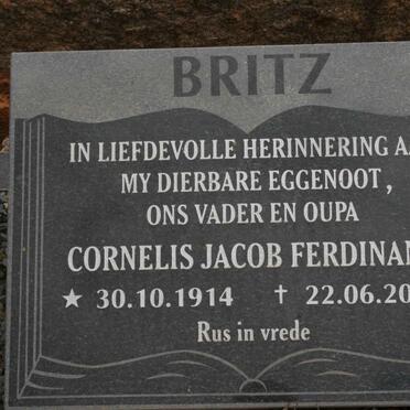 BRITZ Cornelis Jacob Ferdinand 1914-2001