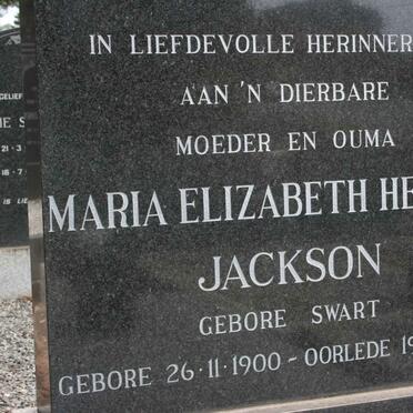 JACKSON Maria Elizabeth Hester neé SWART 1900-1993