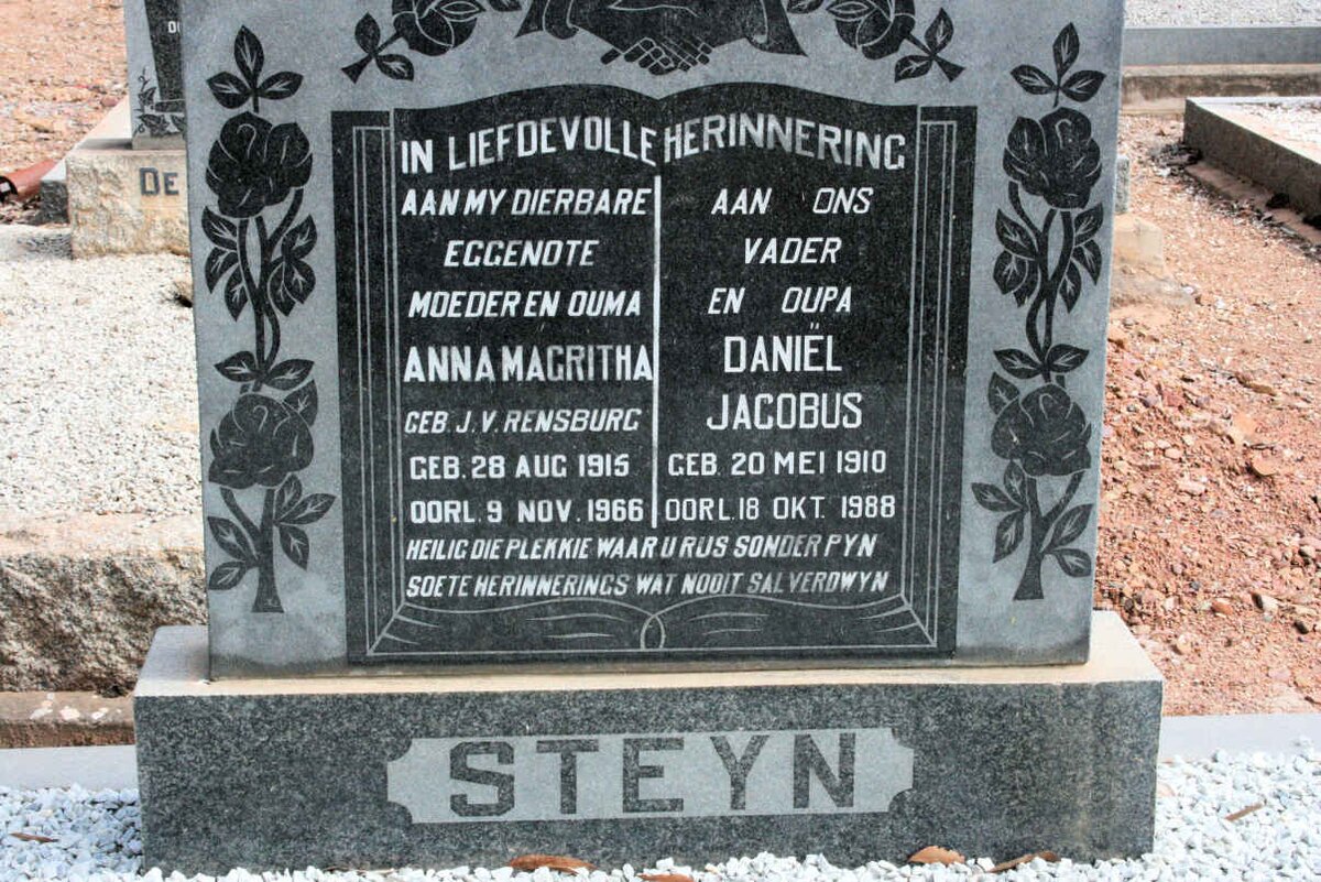 STEYN Daniel Jacobus 1910-1988 &amp; Anna Magritha JANSE VAN RENSBURG 1915-1966