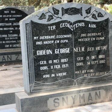 SNYMAN Gideon George 1897-1971 &amp; Nelie VICTOR 1900-1982