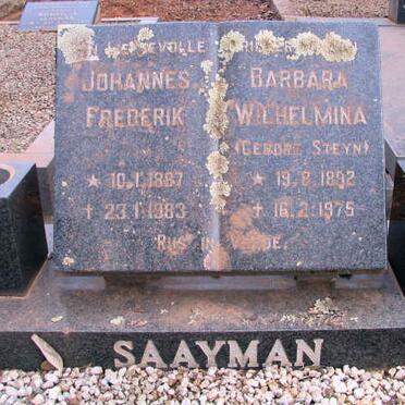 SAAYMAN Johannes Frederik 1887-1983 &amp; Barbara Wilhelmina STEYN 1892-1975