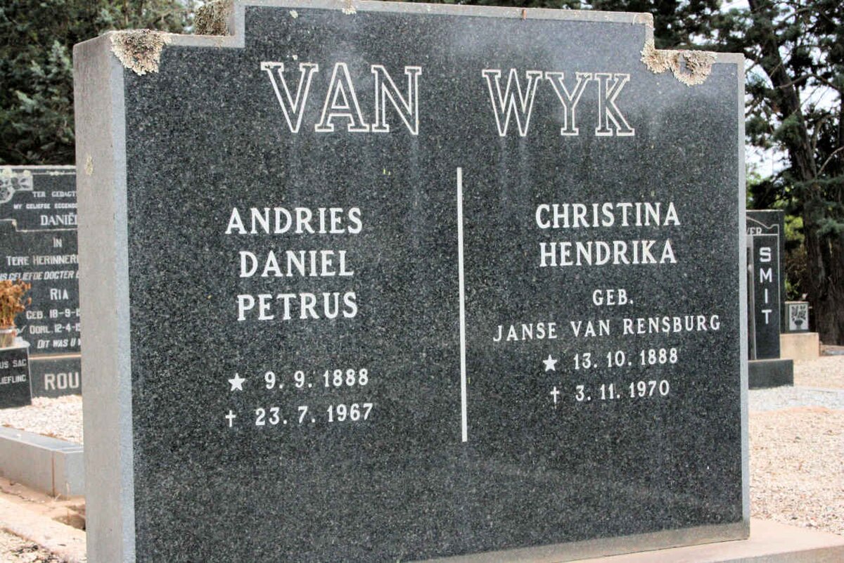 WYK Andries Daniel Petrus, van 1888-1967 &amp; Christina Hendrika JANSE VAN RENSBURG 1888-1970