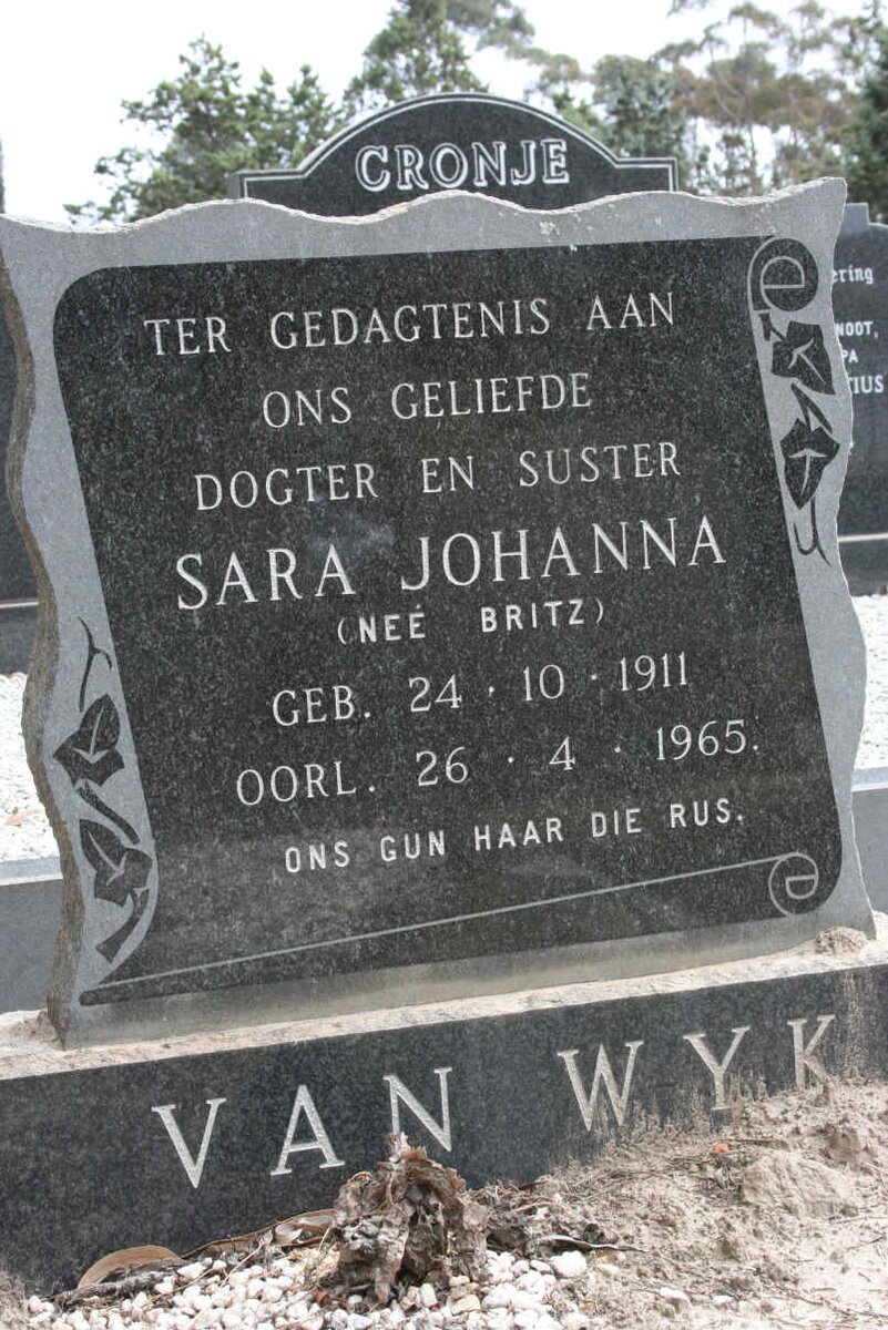 WYK Sara Johanna, van neé BRITZ 1911-1965